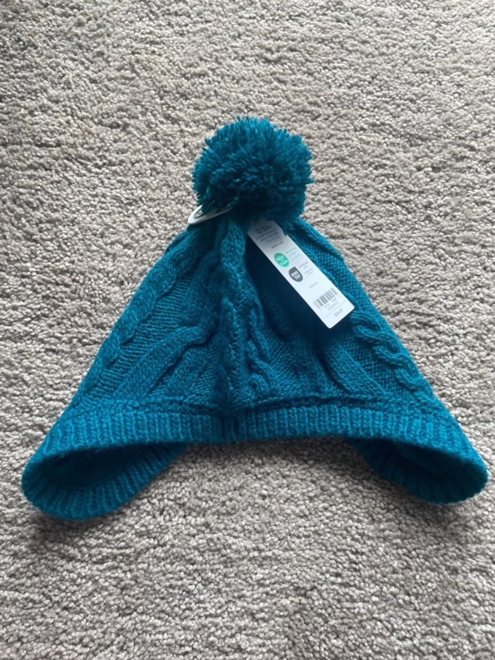 NWT Carters toddler Teal Cable Knit Pom Pom Beanie 12-24 months